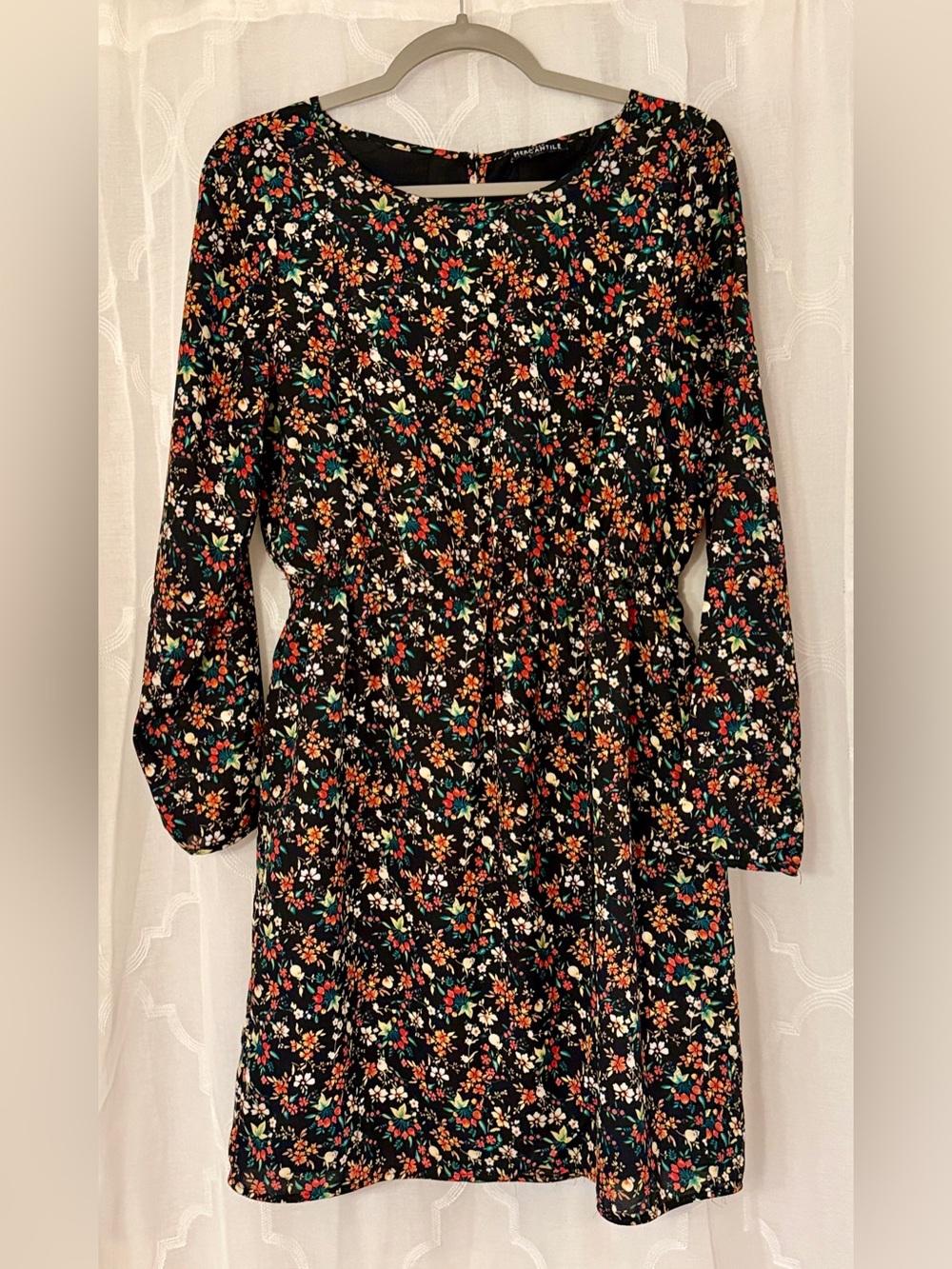 J.Crew Mercantile Size 8 Black Floral Long Sleeve Dress